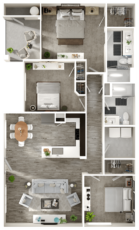 Floor plan for 3 beds, 2 baths, 1390 sqft